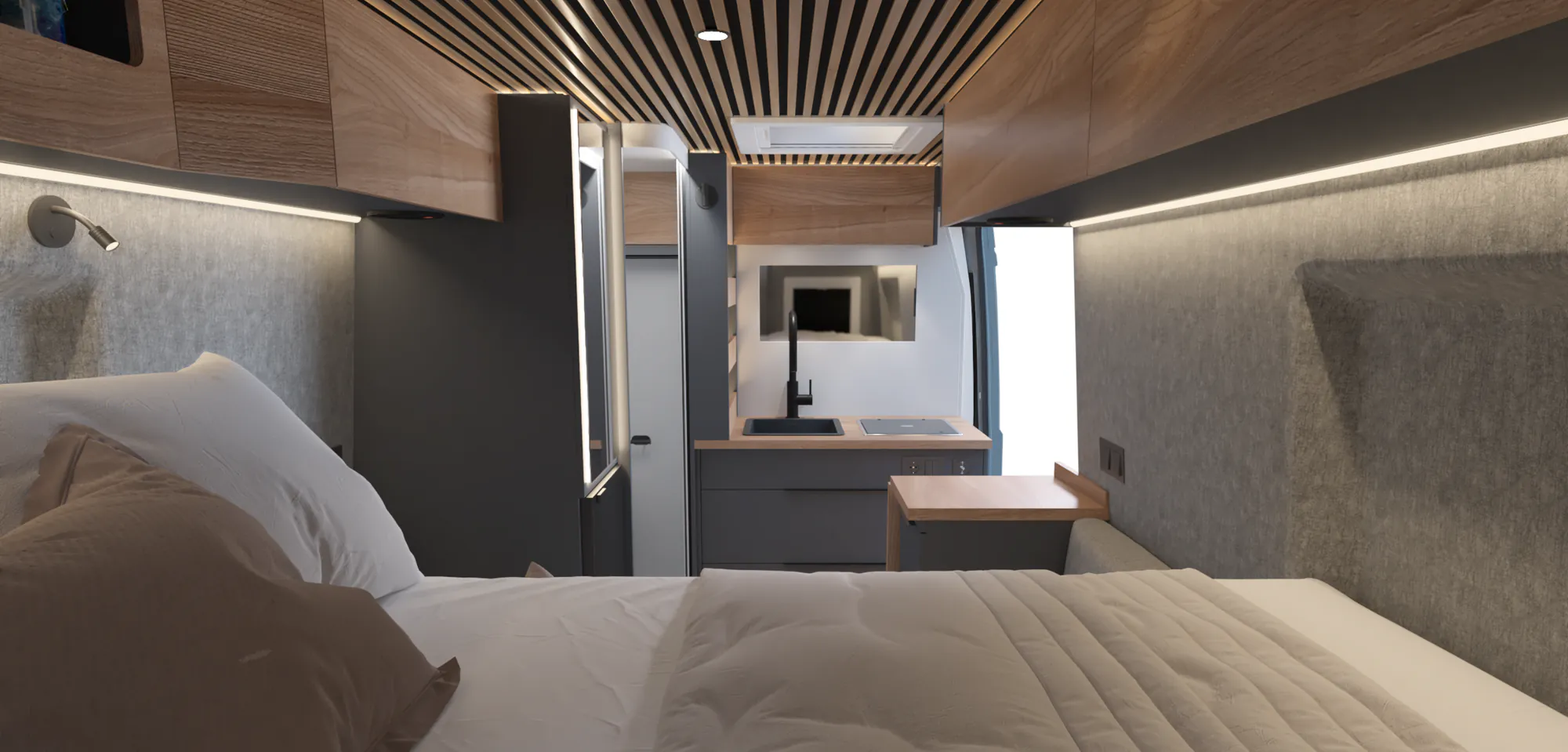 Interior de la Neo con mobiliario en gris antracita