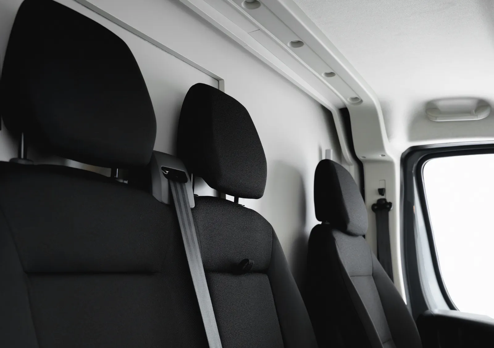 The three seats in the Space's cab, seen from the living area