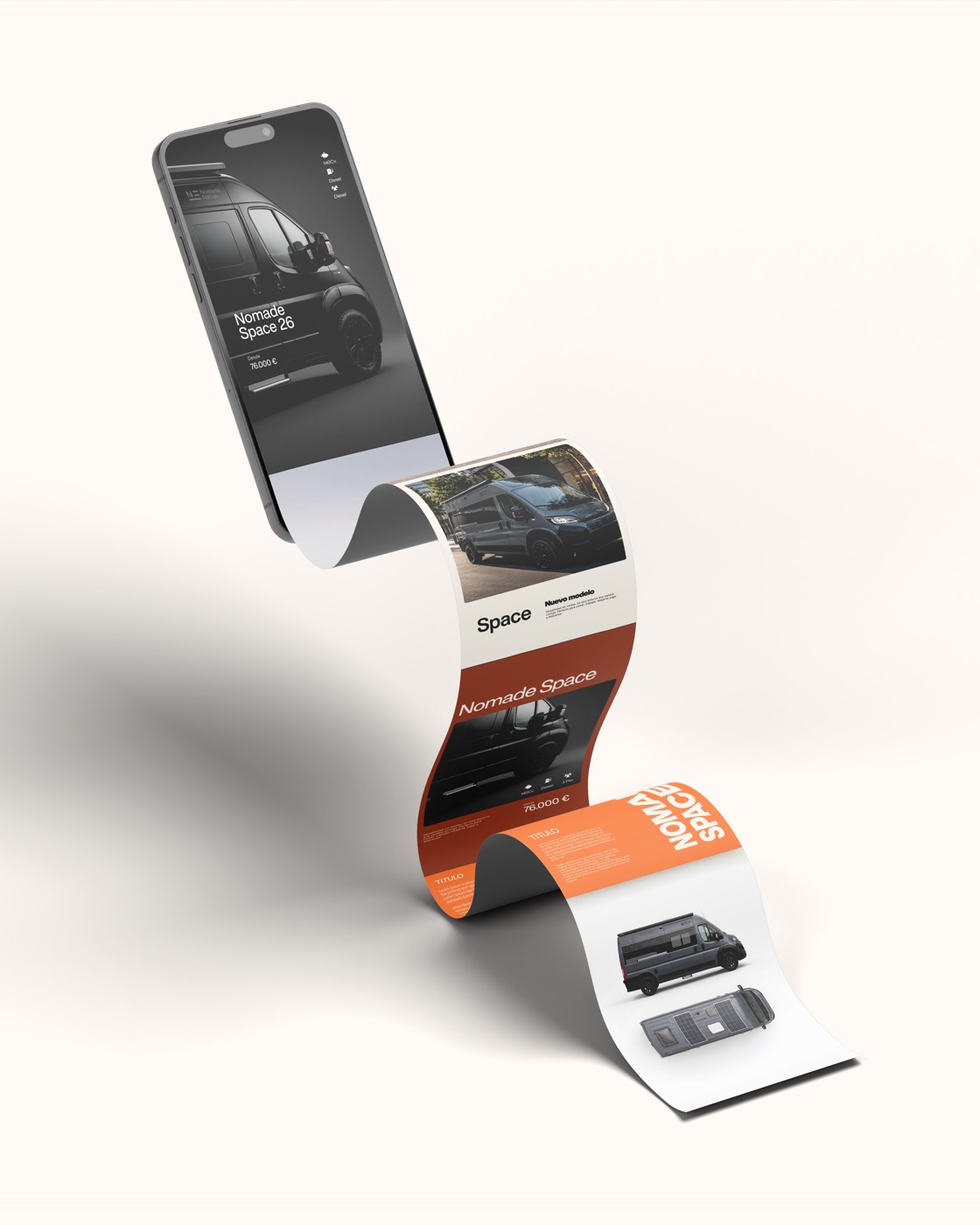 Das Nomade Nation Product Sheet auf dem Bildschirm und gedruckt